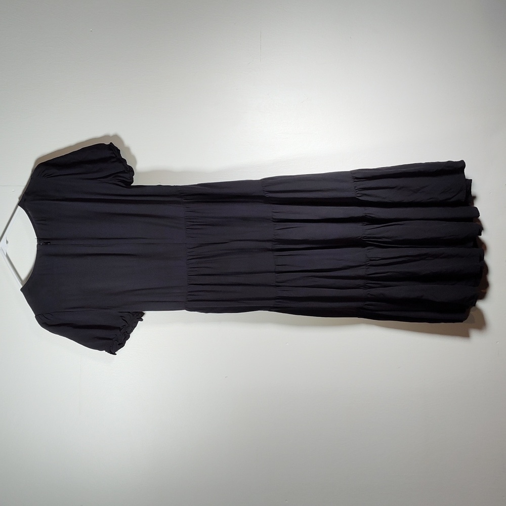 J. Crew Puff-Sleeve Tiered Midi Dress Black S - Picture 4 of 11